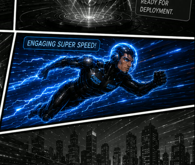 Fiber Man glowing with blue energy